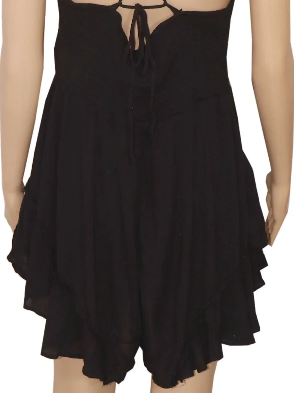 Free People Brielle Playsuit Smocked Slim V Neck Straps Ruffle Tie Romper XL